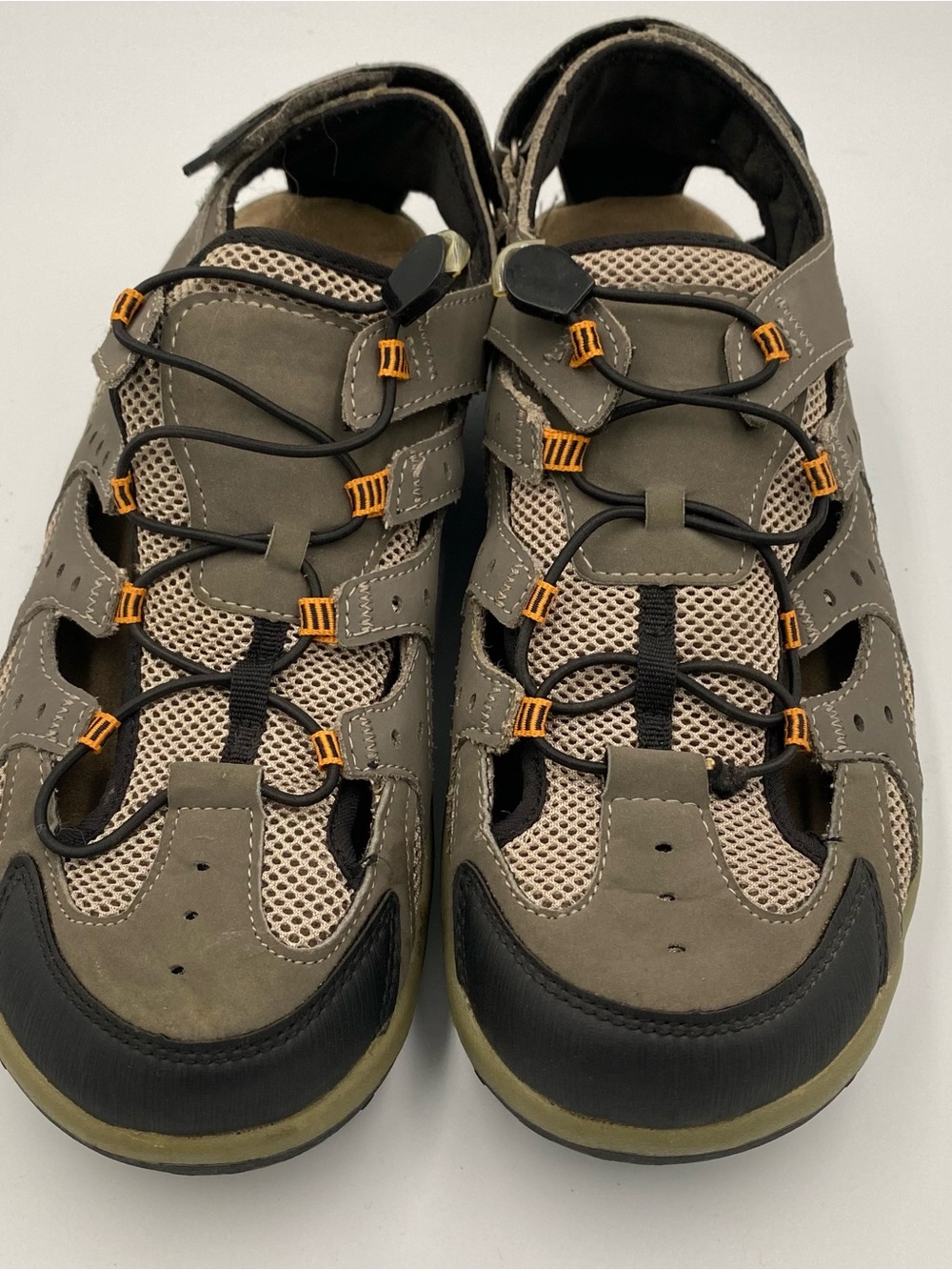 Men Target Men's Closed-Toe Hiking Sandals in Brown and Beige with Orange Accent